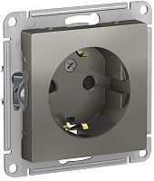 Розетка с заземлением без рамки Systeme Electric AtlasDesign 1-м. шторки сталь картинка